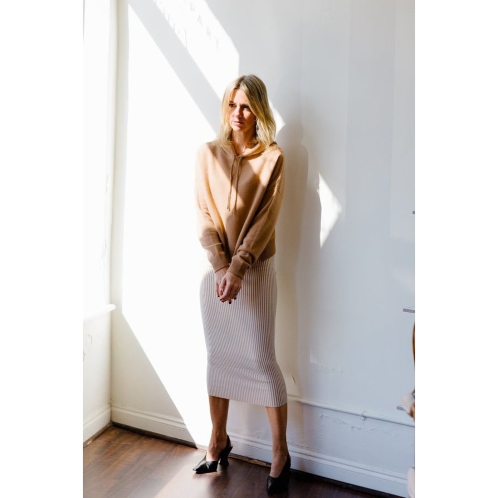 ANINE BING Julian Skirt In Ivory And Camel - Picture 3 of 9